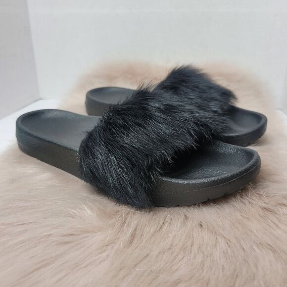 Ugg Women's Sandals Slides Size 6 Royale Black Garnet Toscana Fur Slipper - Picture 1 of 9